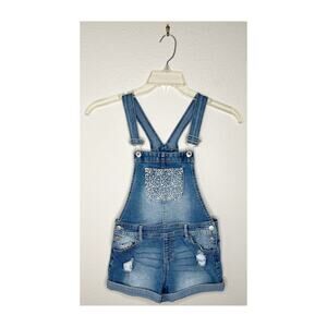 JORDACHE Girl’s White Floral Appliqué Overalls Size Large (10-12)